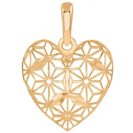 14k Rose Gold Textured 3D Filigree Heart Charm Pendant