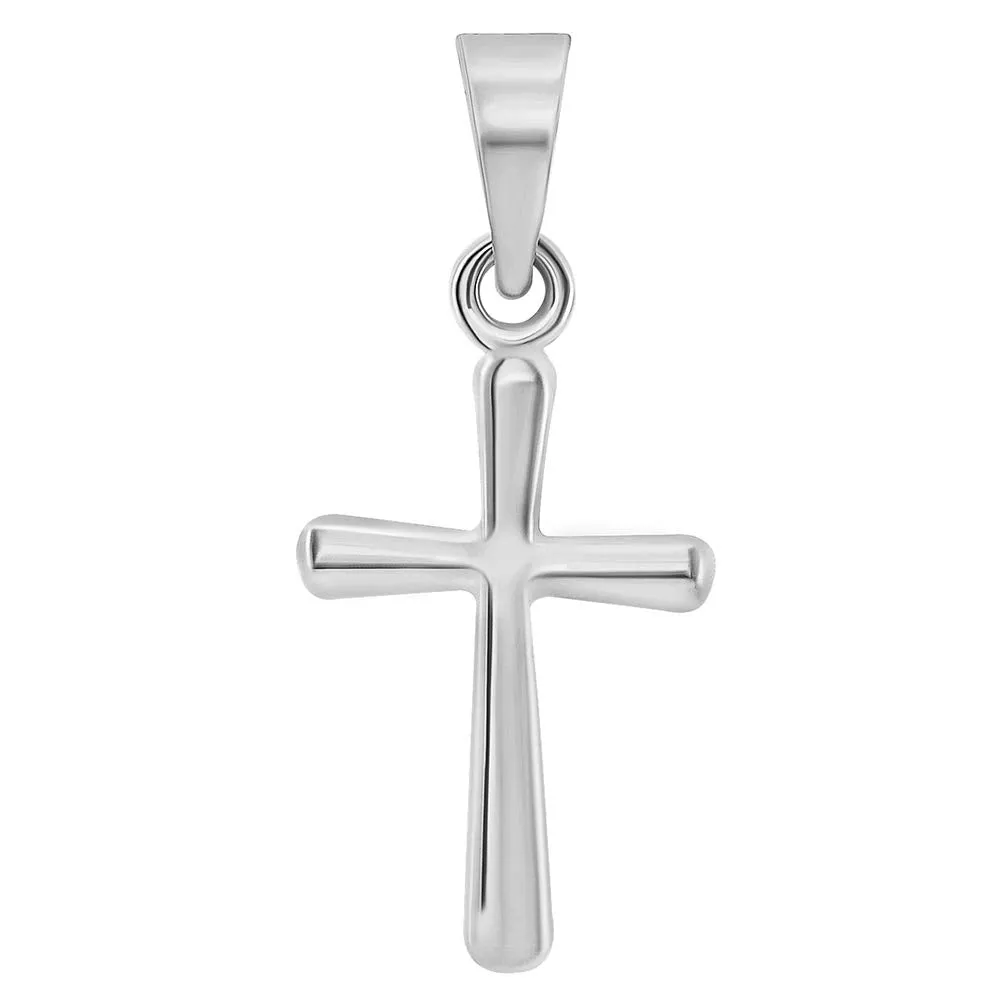 14k White Gold Polished Dainty Mini Religious Plain Simple Cross Charm Pendant Necklace