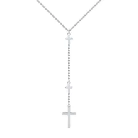 14k White Gold Traditional Triple Cross Necklace with Lobster Claw Clasp