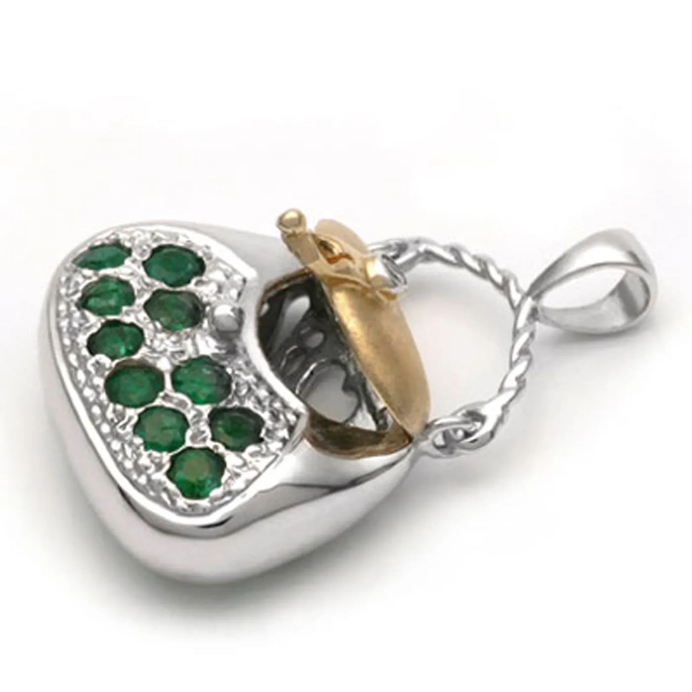 14k Yellow and White 2-Tone Gold Emerald and  Diamond Purse Pendant