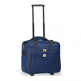 16" Rolling Trolley Shoulder Carryon Bag (Navy) W/ Ez Travel Luggage Tag