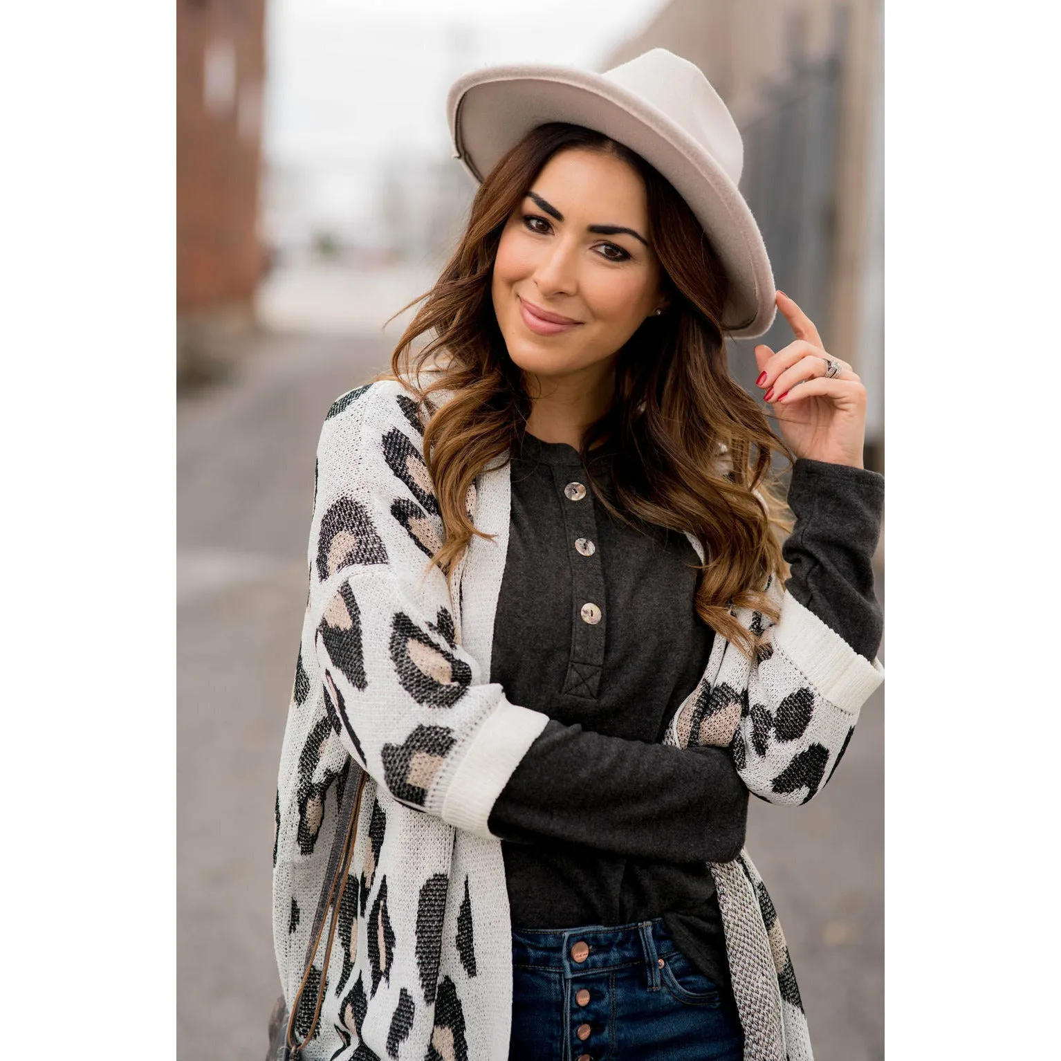 3/4 Sleeve Leopard Cardigan