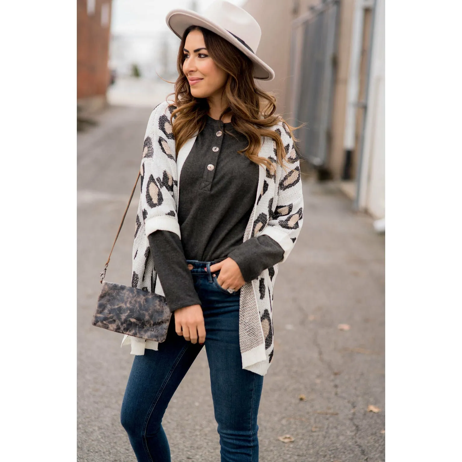 3/4 Sleeve Leopard Cardigan