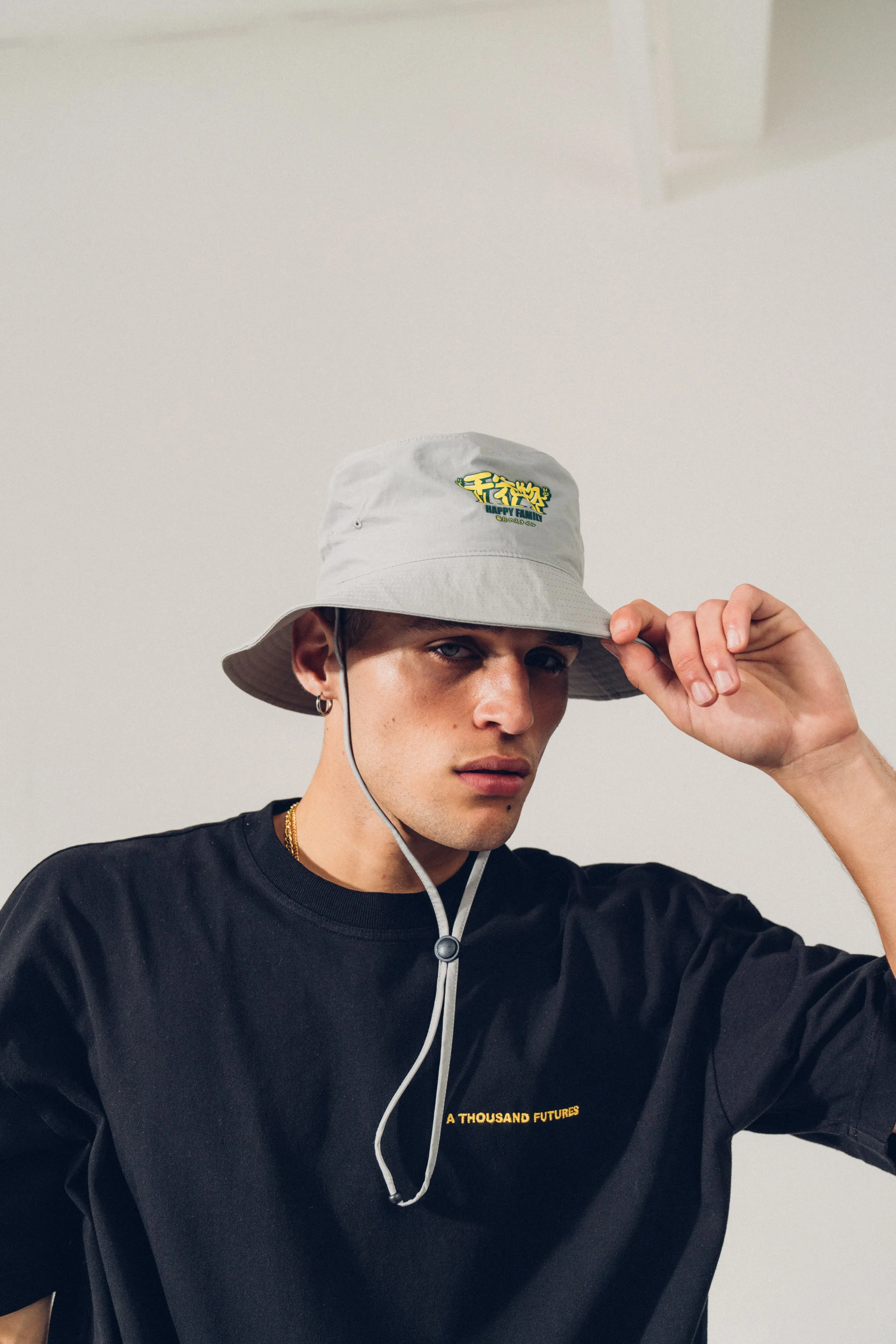 A Thousand Futures 'Happy Family' Wide Brim Bucket Hat - Nylon Grey