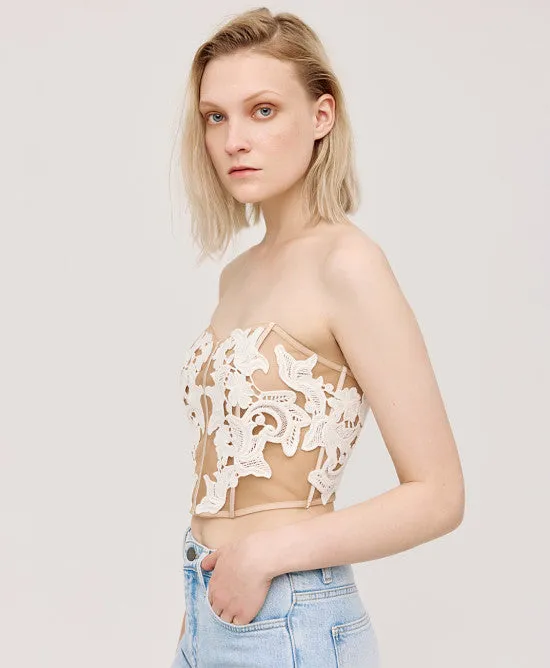 Access Fashion Mesh Buster Top With Lace Details