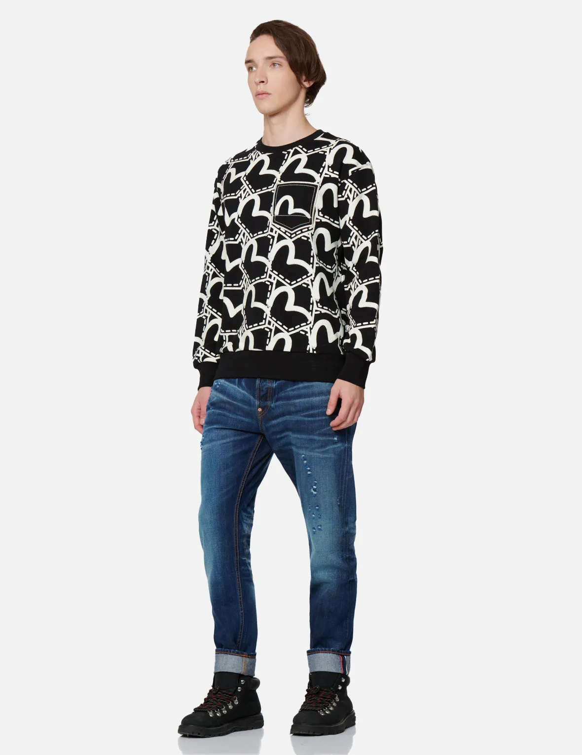 Allover Seagull Pocket Graphic Print Sweatshirt