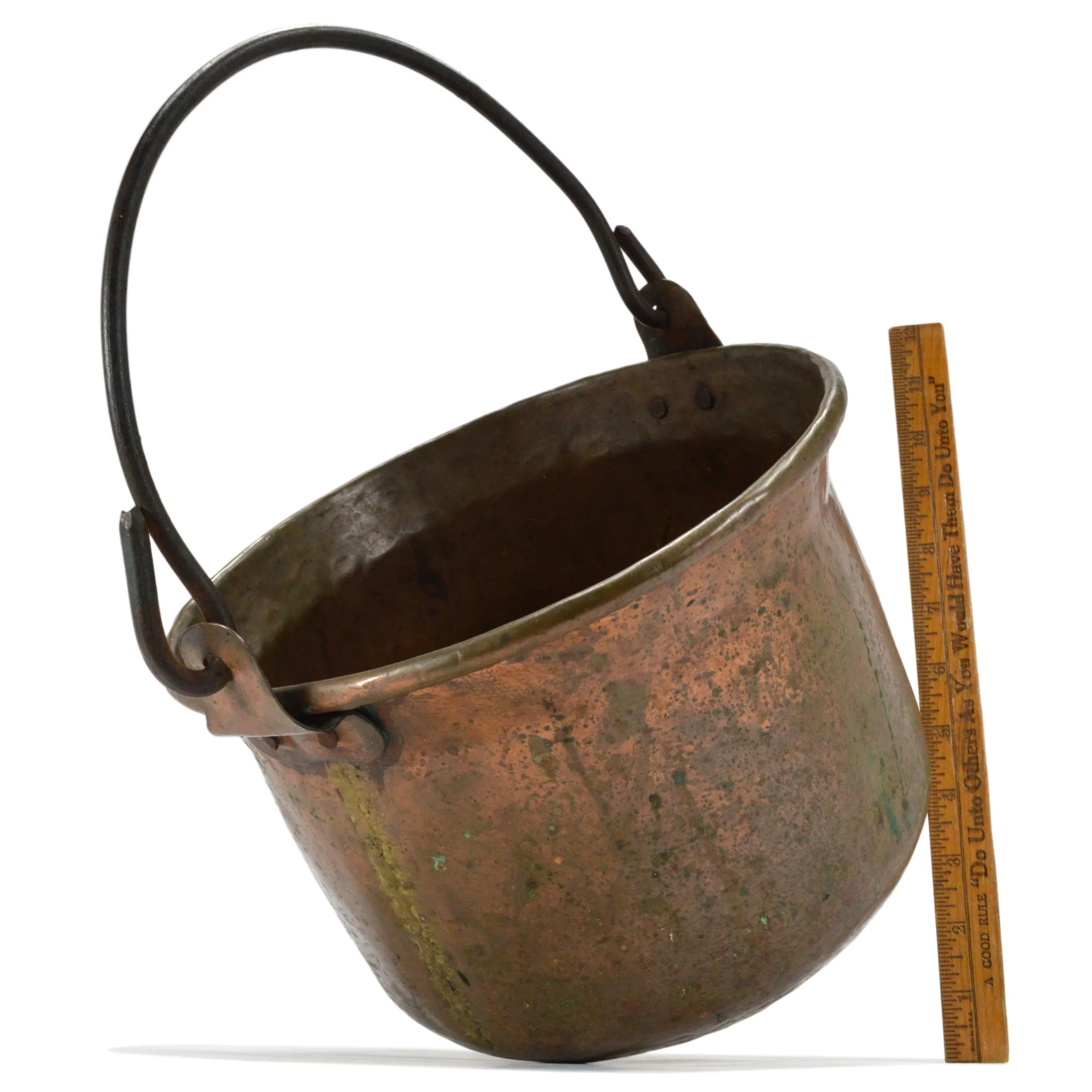 Antique DOVETAILED COPPER POT/KETTLE Dovetail IRON HANDLED BUCKET 8-Liter/2-Gal.