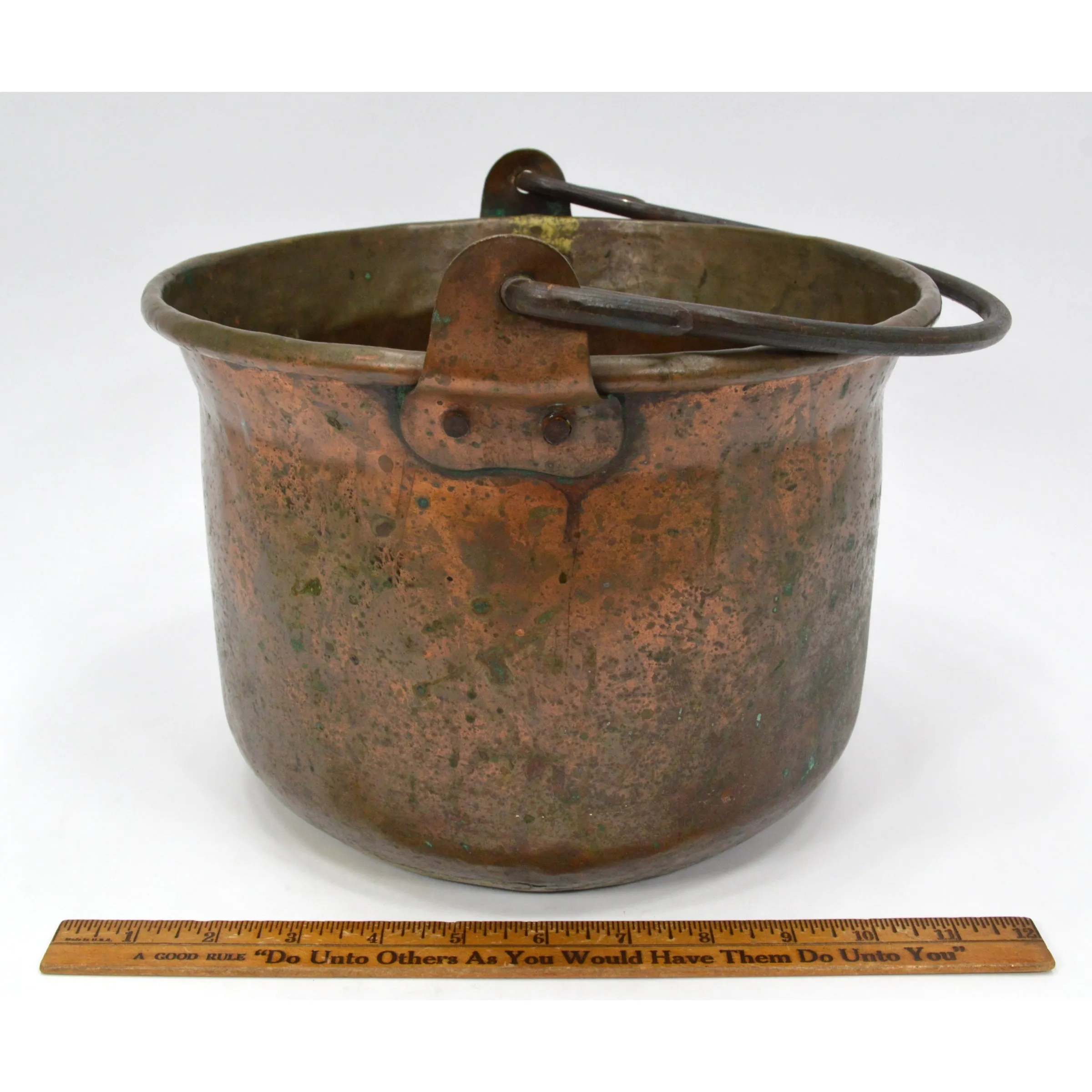 Antique DOVETAILED COPPER POT/KETTLE Dovetail IRON HANDLED BUCKET 8-Liter/2-Gal.