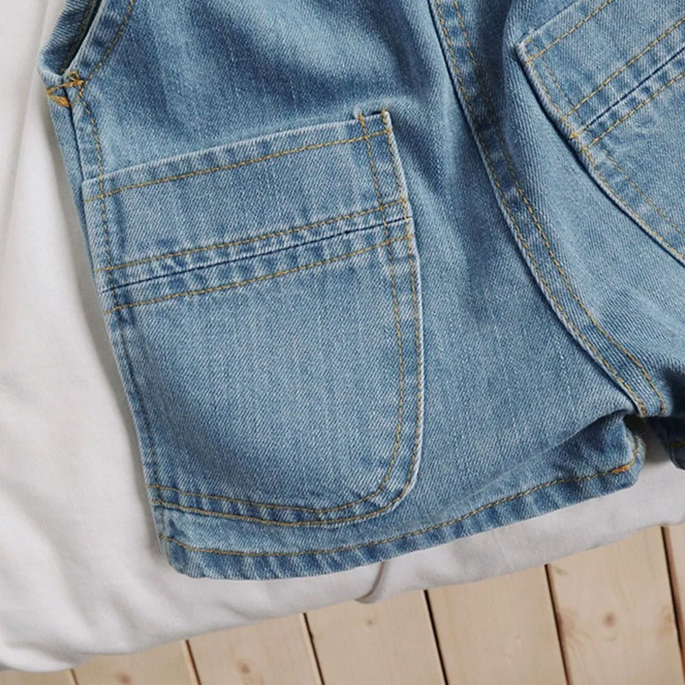 Blue Baggy Denim Shorts Overalls for Girls