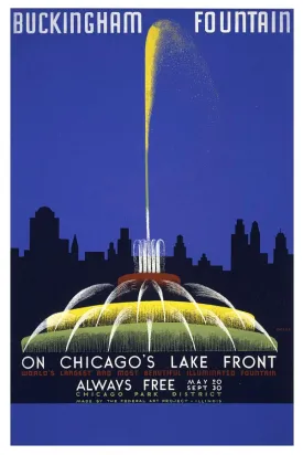 BUCKINGHAM FOUNTAIN CHICAGO WPA POSTAL CARD