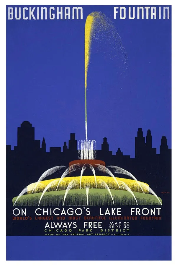 BUCKINGHAM FOUNTAIN CHICAGO WPA POSTAL CARD