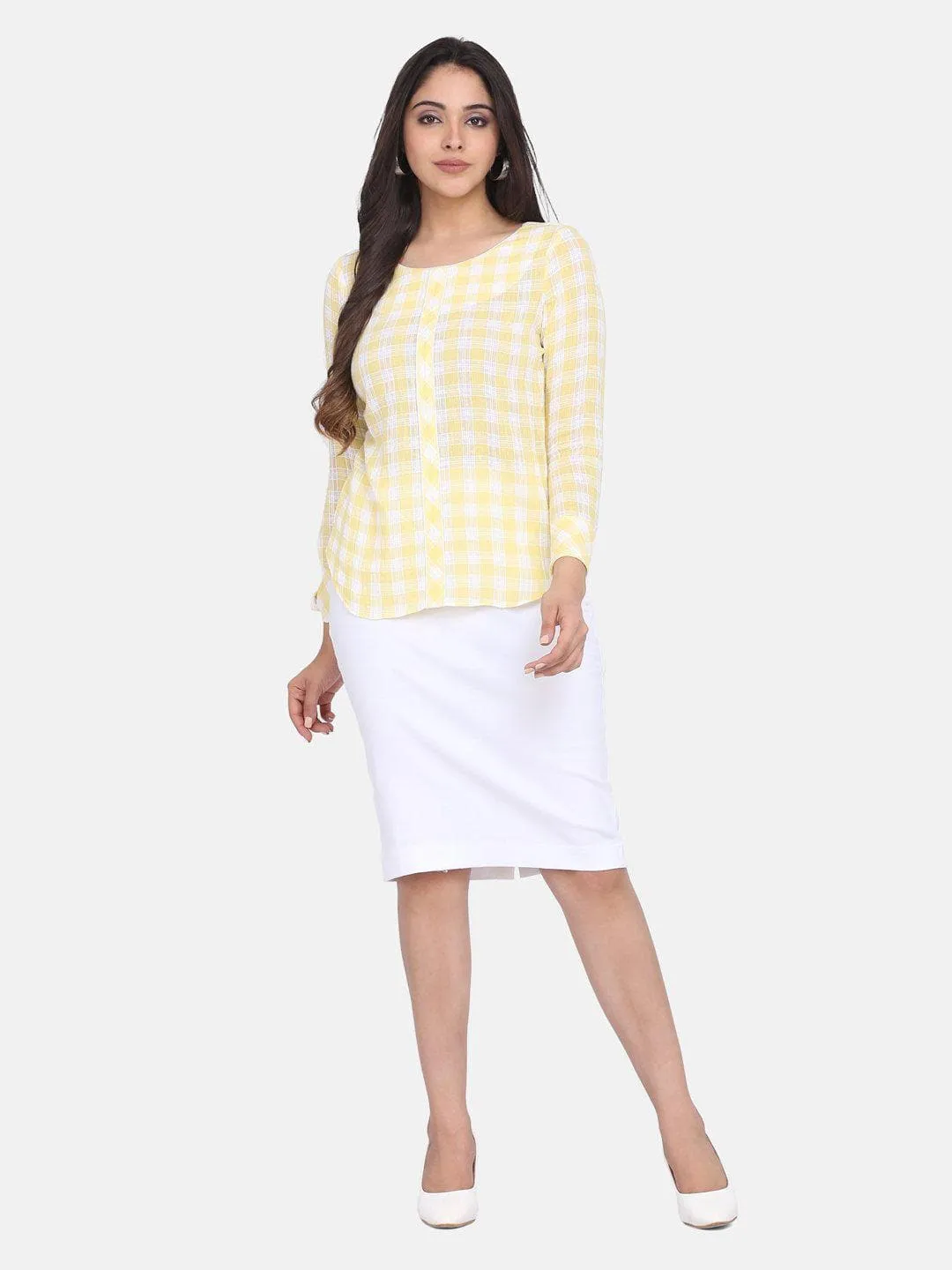 Checkered Cotton Top - Lemon Yellow