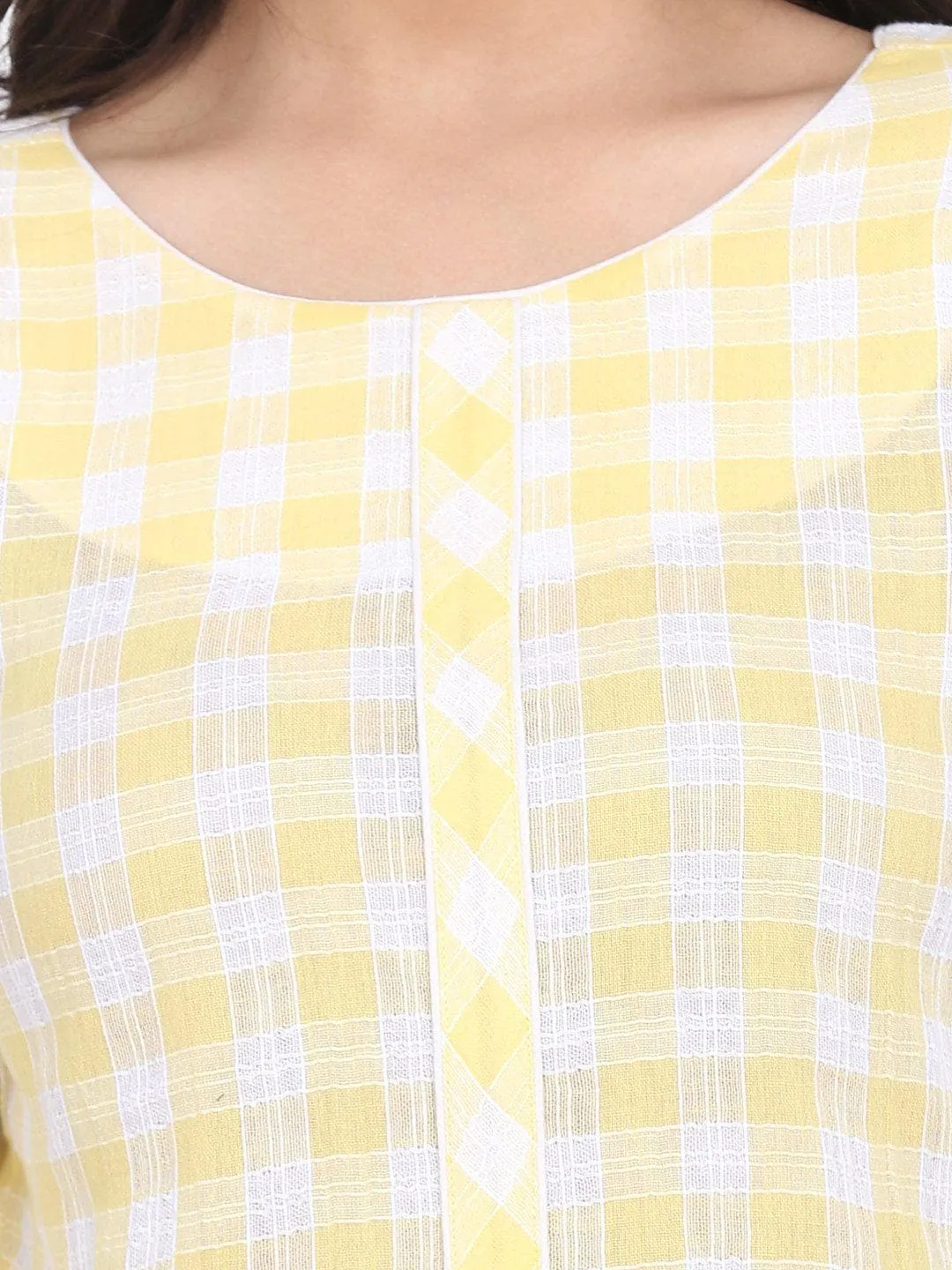 Checkered Cotton Top - Lemon Yellow