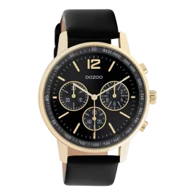 Gold coloured OOZOO watch with black leather strap - C10841