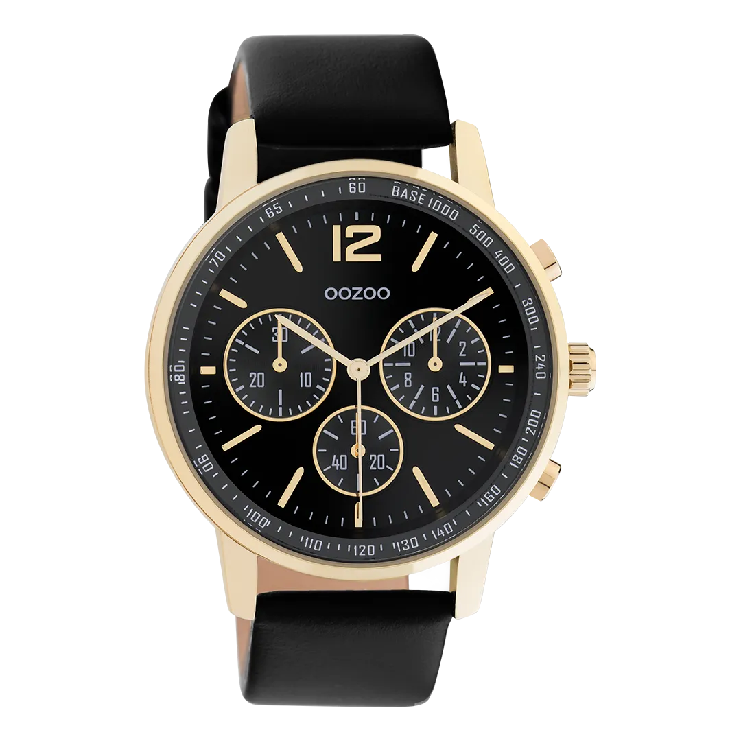 Gold coloured OOZOO watch with black leather strap - C10841