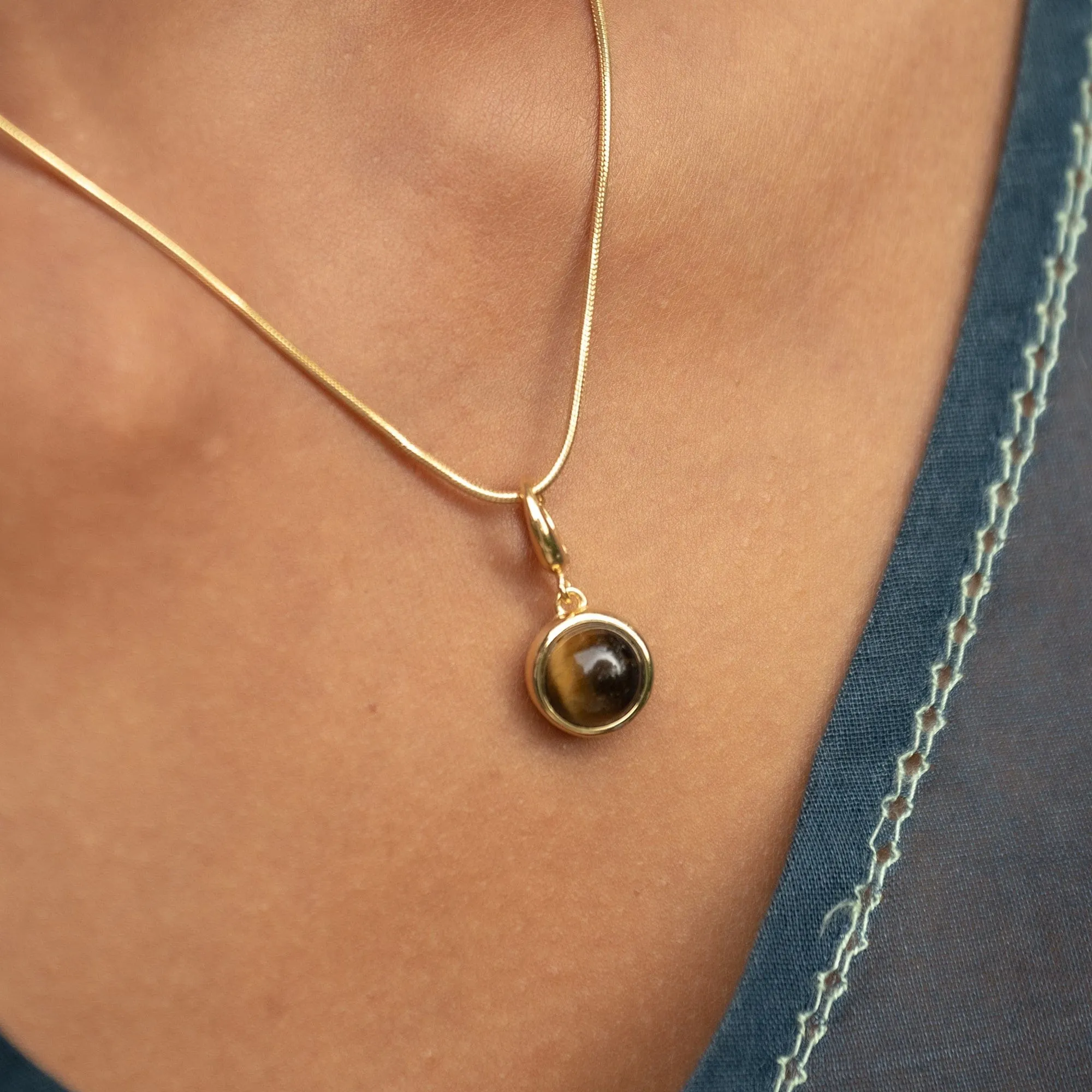 Gold Plated Tigers Eye Healing Stone Charm (Courage)