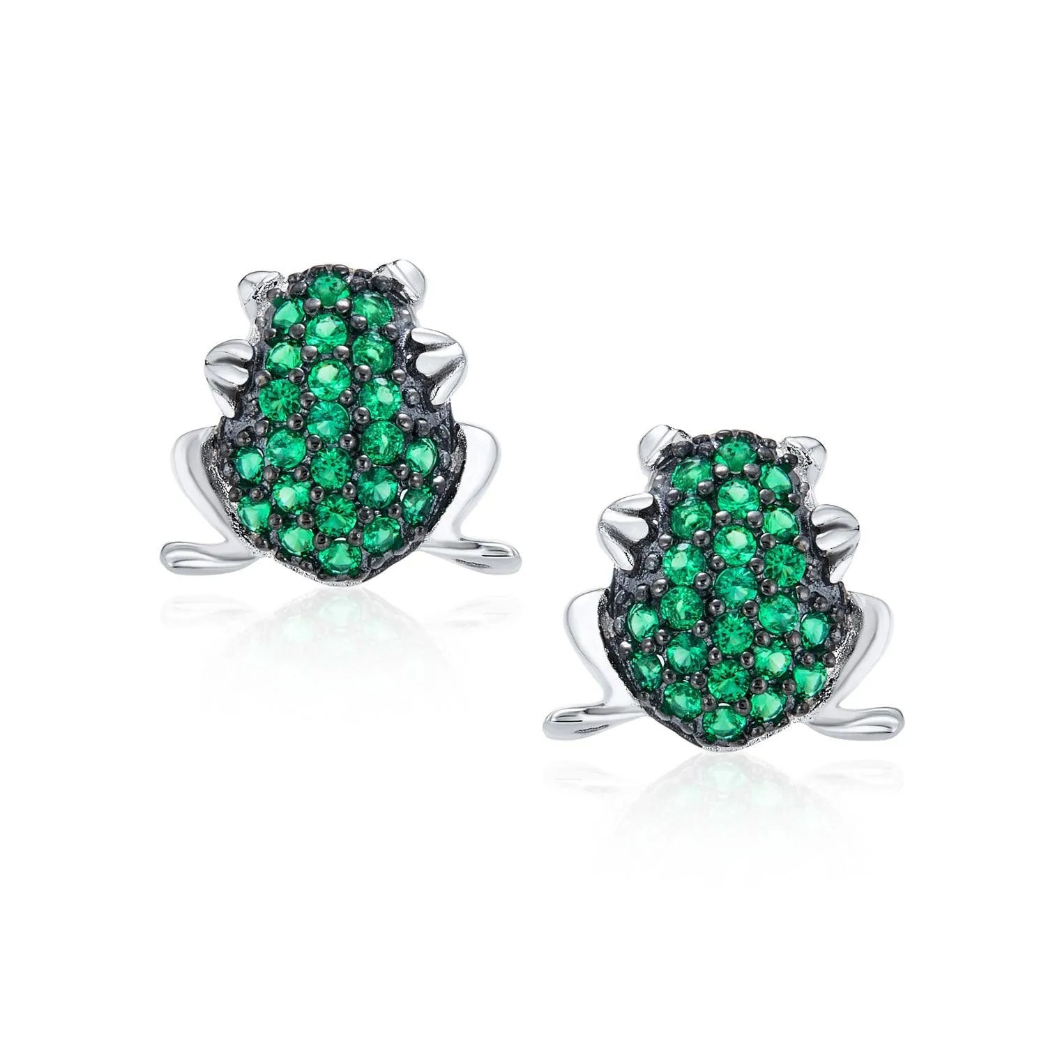 Green Frog Todd Cubic Zirconia CZ Stud Earrings .925 Sterling Silver