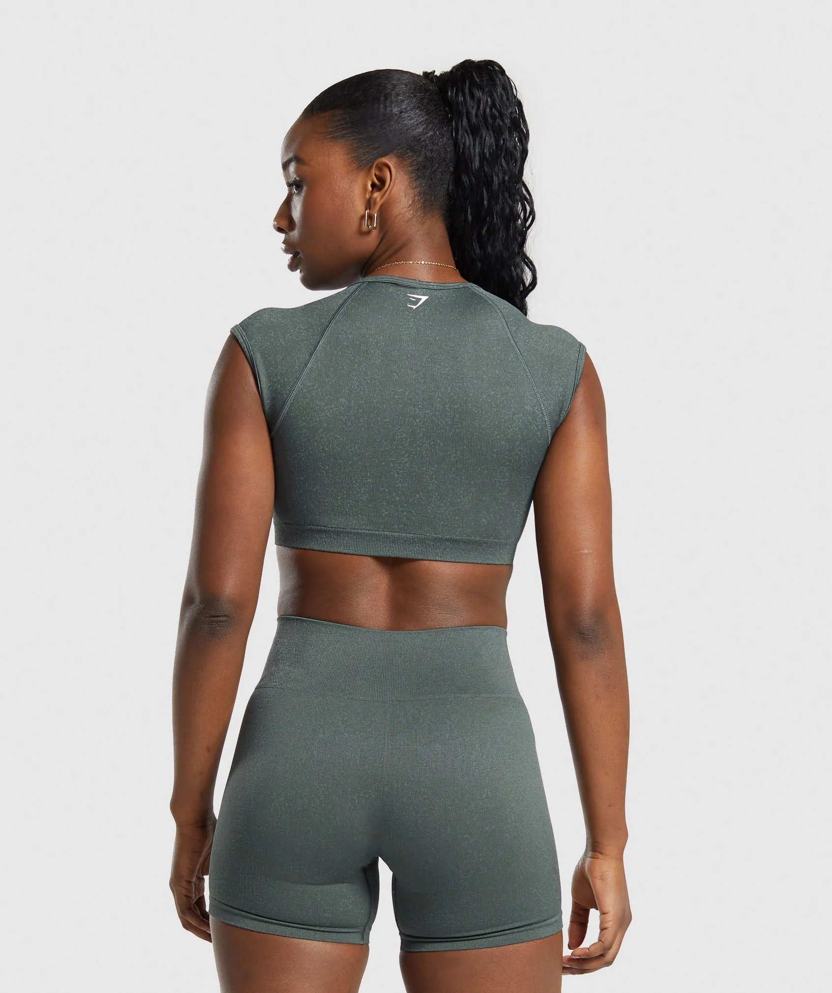 Gymshark Adapt Fleck Seamless Crop Top - Slate Teal/Cargo Teal