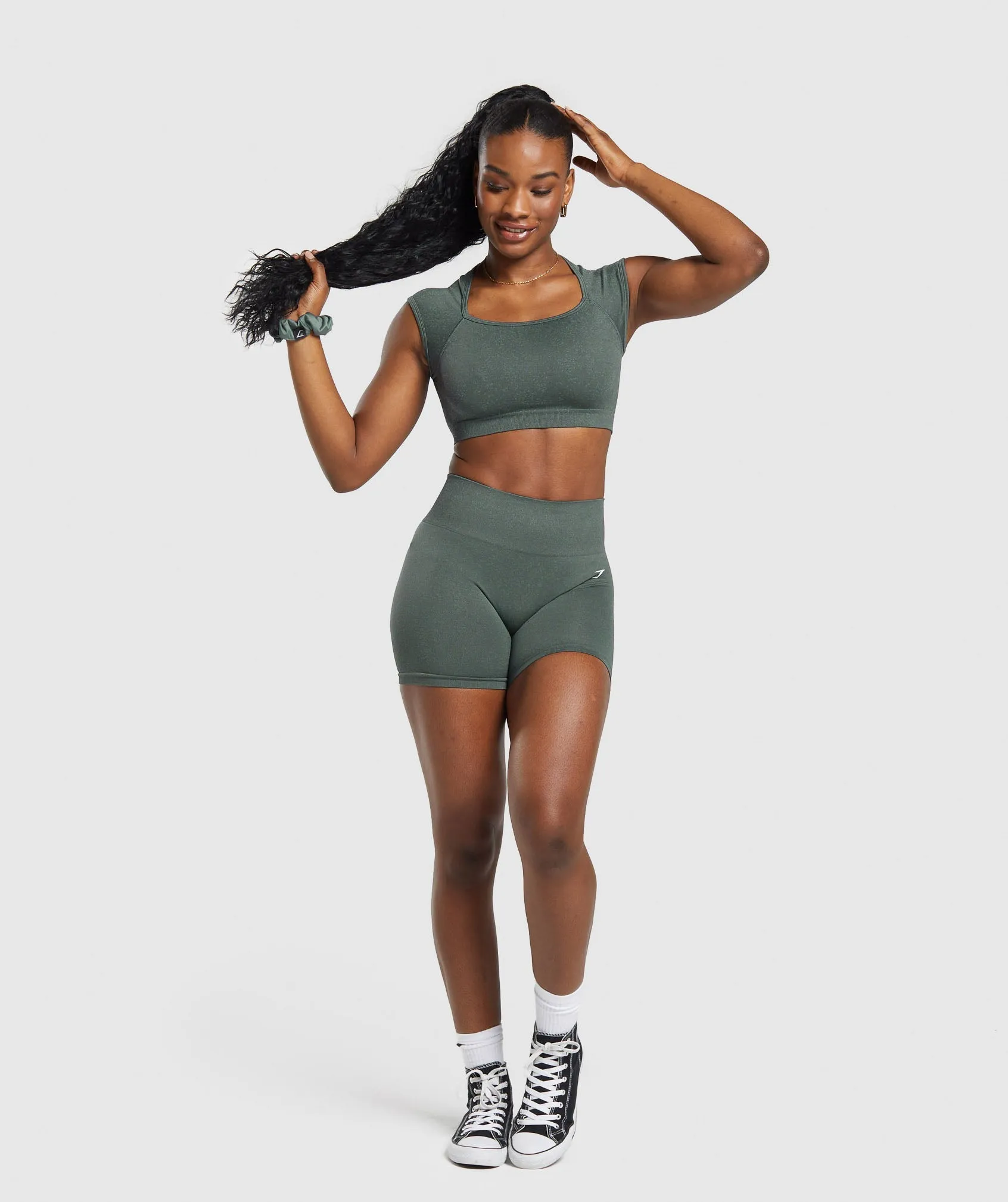 Gymshark Adapt Fleck Seamless Crop Top - Slate Teal/Cargo Teal