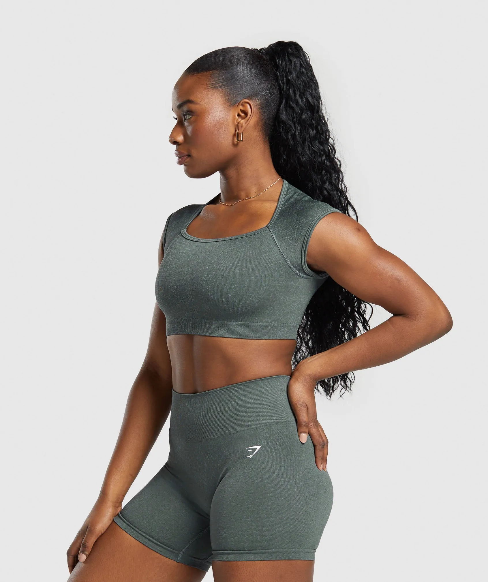 Gymshark Adapt Fleck Seamless Crop Top - Slate Teal/Cargo Teal