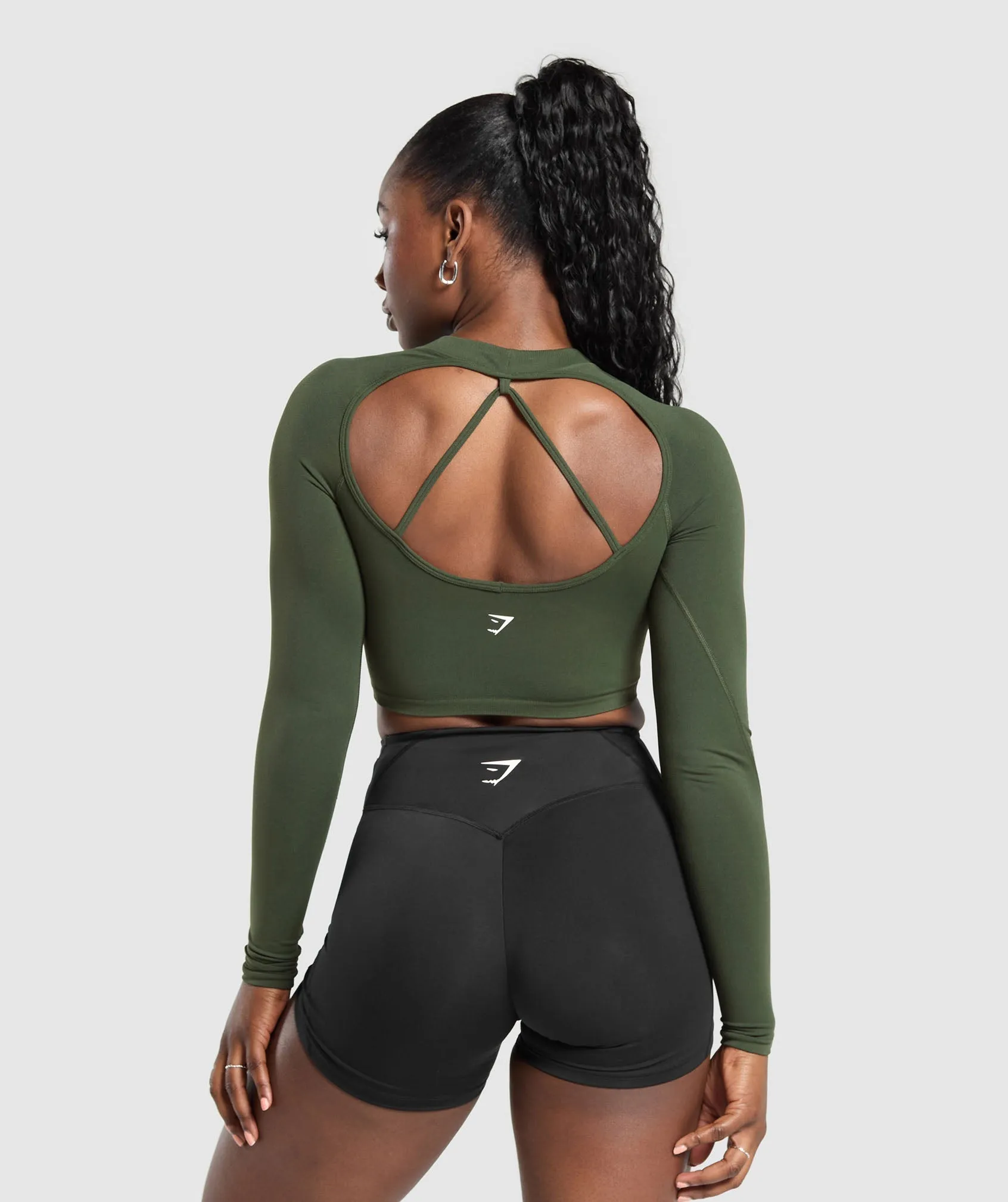 Gymshark Apex Limit Seamless Long Sleeve Crop Top - Winter Olive