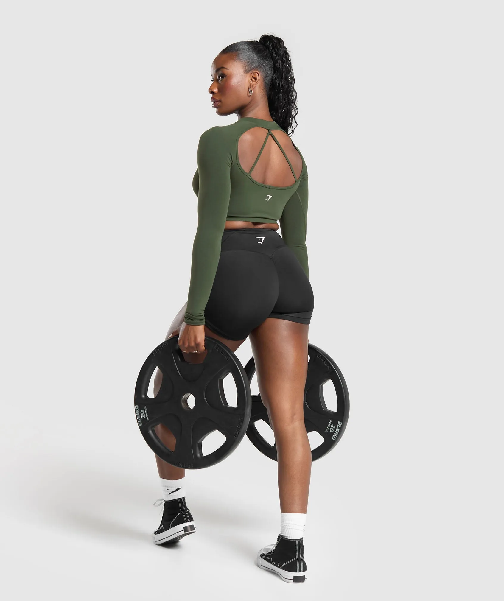 Gymshark Apex Limit Seamless Long Sleeve Crop Top - Winter Olive