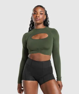 Gymshark Apex Limit Seamless Long Sleeve Crop Top - Winter Olive