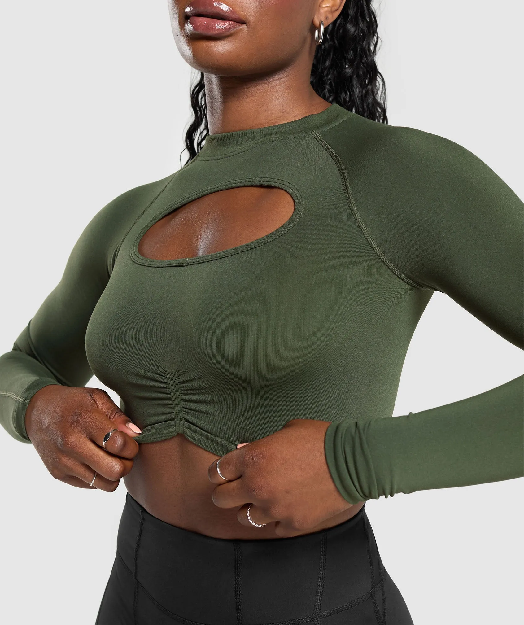 Gymshark Apex Limit Seamless Long Sleeve Crop Top - Winter Olive