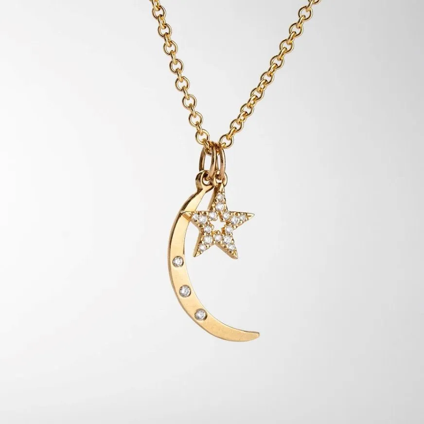 Medium Crescent Moon Charm With 3 Diamonds