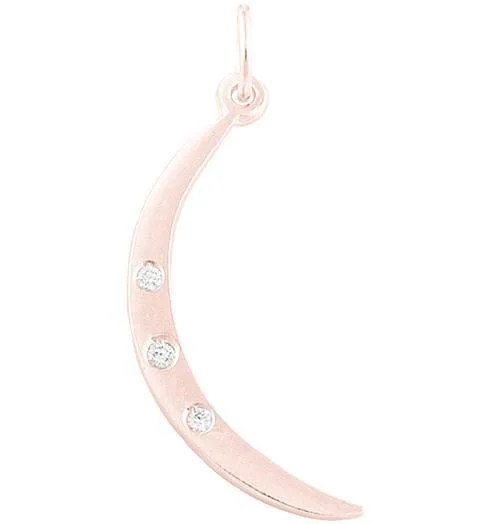 Medium Crescent Moon Charm With 3 Diamonds