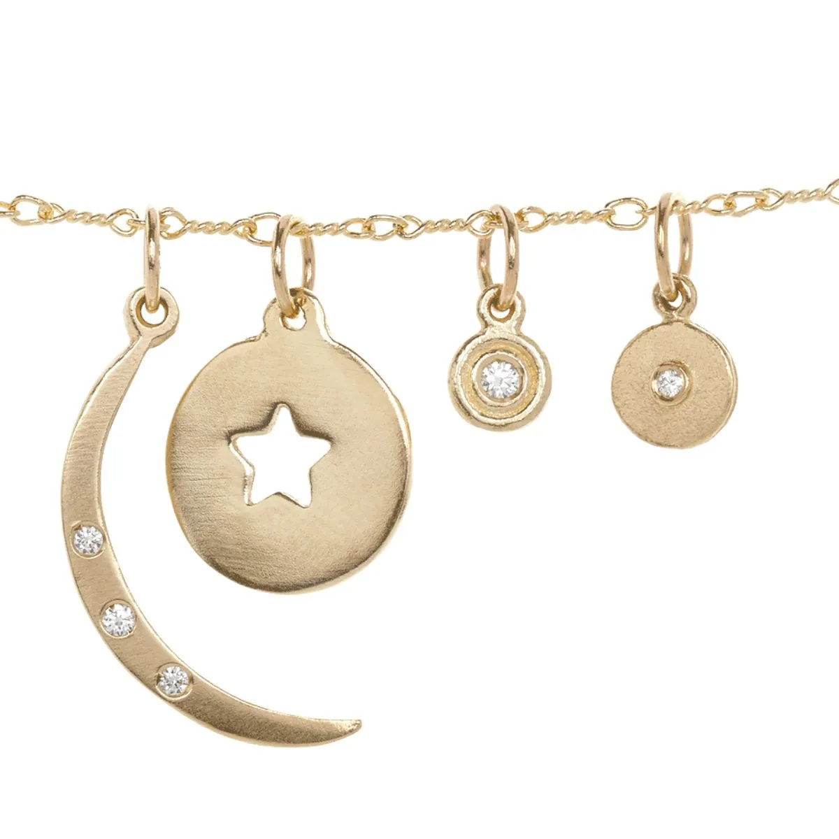 Medium Crescent Moon Charm With 3 Diamonds