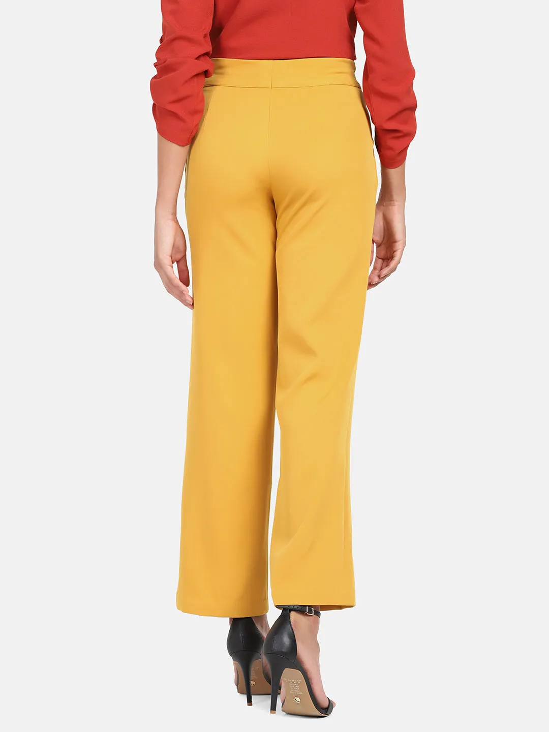 Mid Waist Pleated Wide Bottom Pants