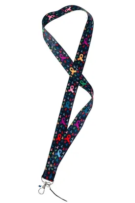 Multicolored Cancer Awareness Ribbons ID Lanyard - Black