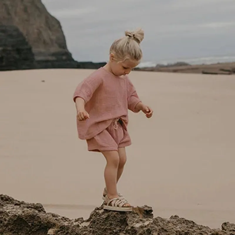 Oversized Waffle Tee and Drawstring Shorts Set