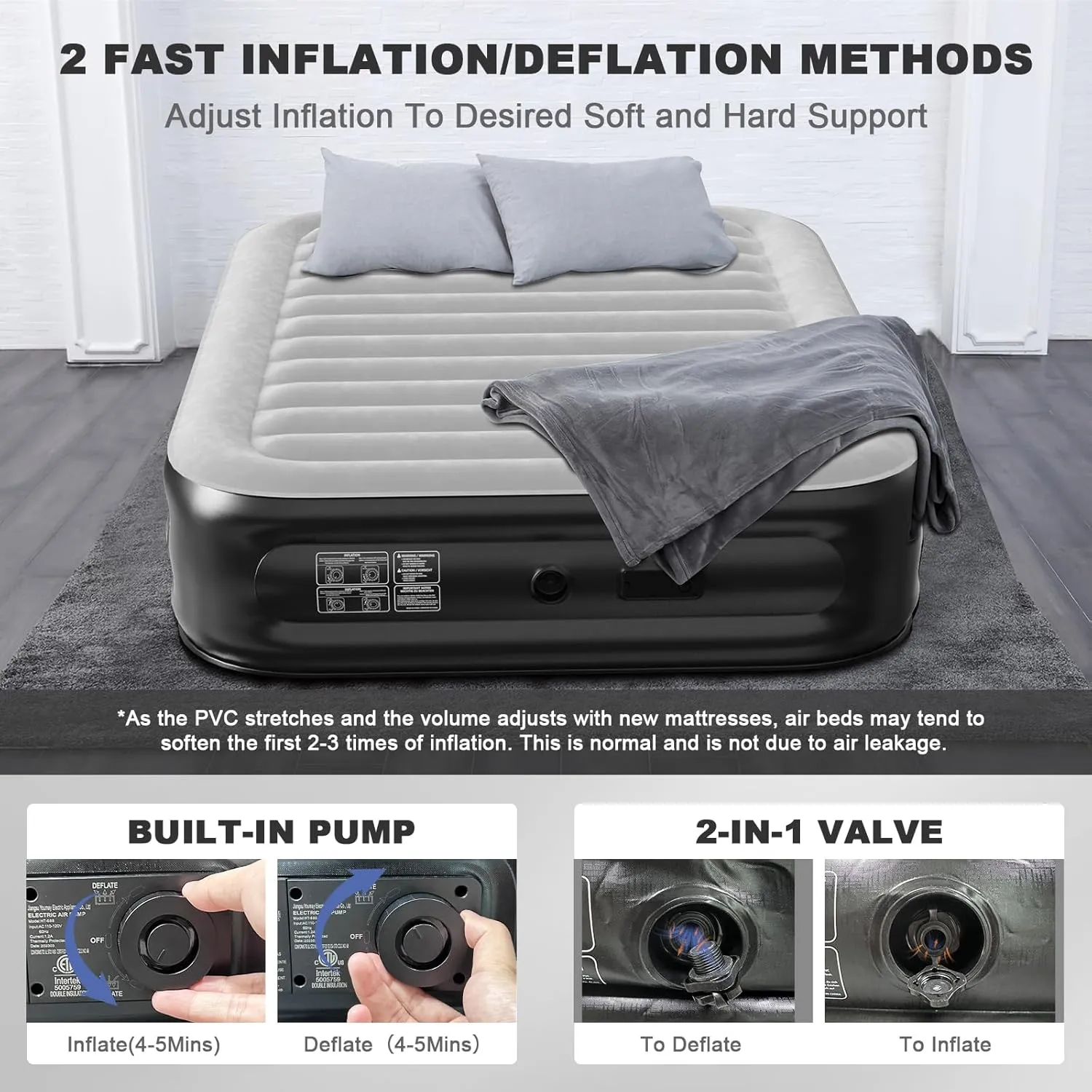 Queen Air Mattress with Built in Pump, 18" Durable Air Bed for Camping, Home & Guests