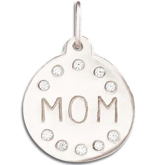 "Mom" Disk Charm Pavé Diamonds