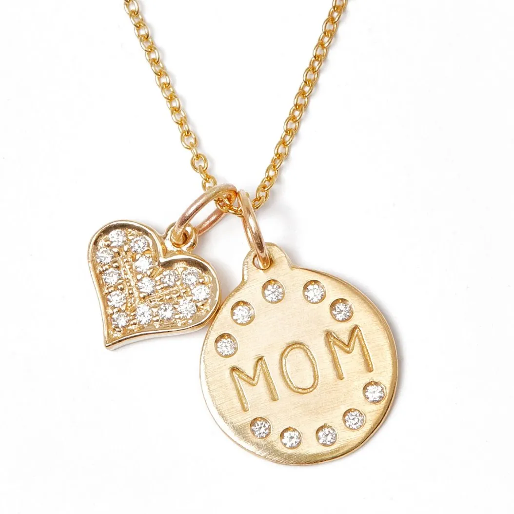 "Mom" Disk Charm Pavé Diamonds