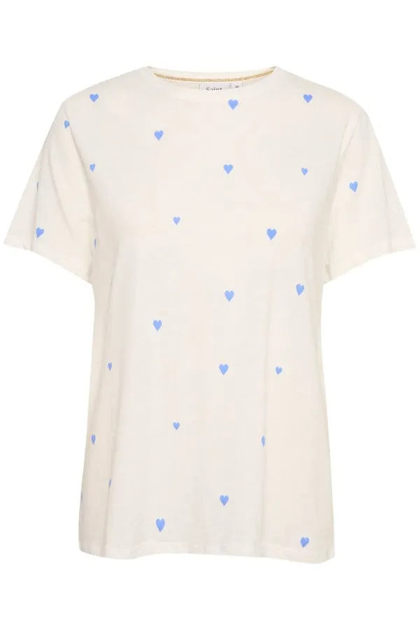 Saint Tropez Heart Cotton T-Shirt Blue Ivory