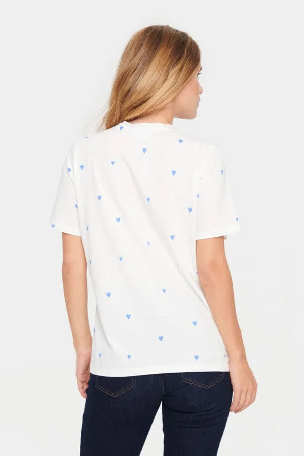 Saint Tropez Heart Cotton T-Shirt Blue Ivory