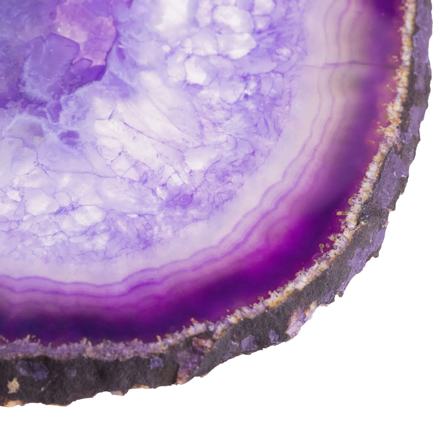 Set of 4 Natural Brazilian Agate Drink Coasters with Wood Holder - Amethyst