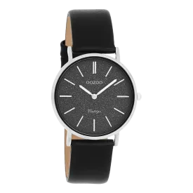 Silver coloured OOZOO watch with black leather strap - C20208