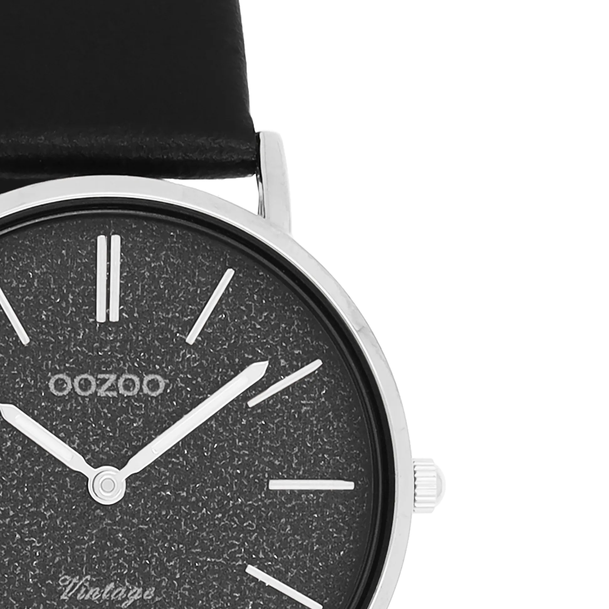 Silver coloured OOZOO watch with black leather strap - C20208