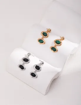 Two Green Malachite and Black Onyx Earrings