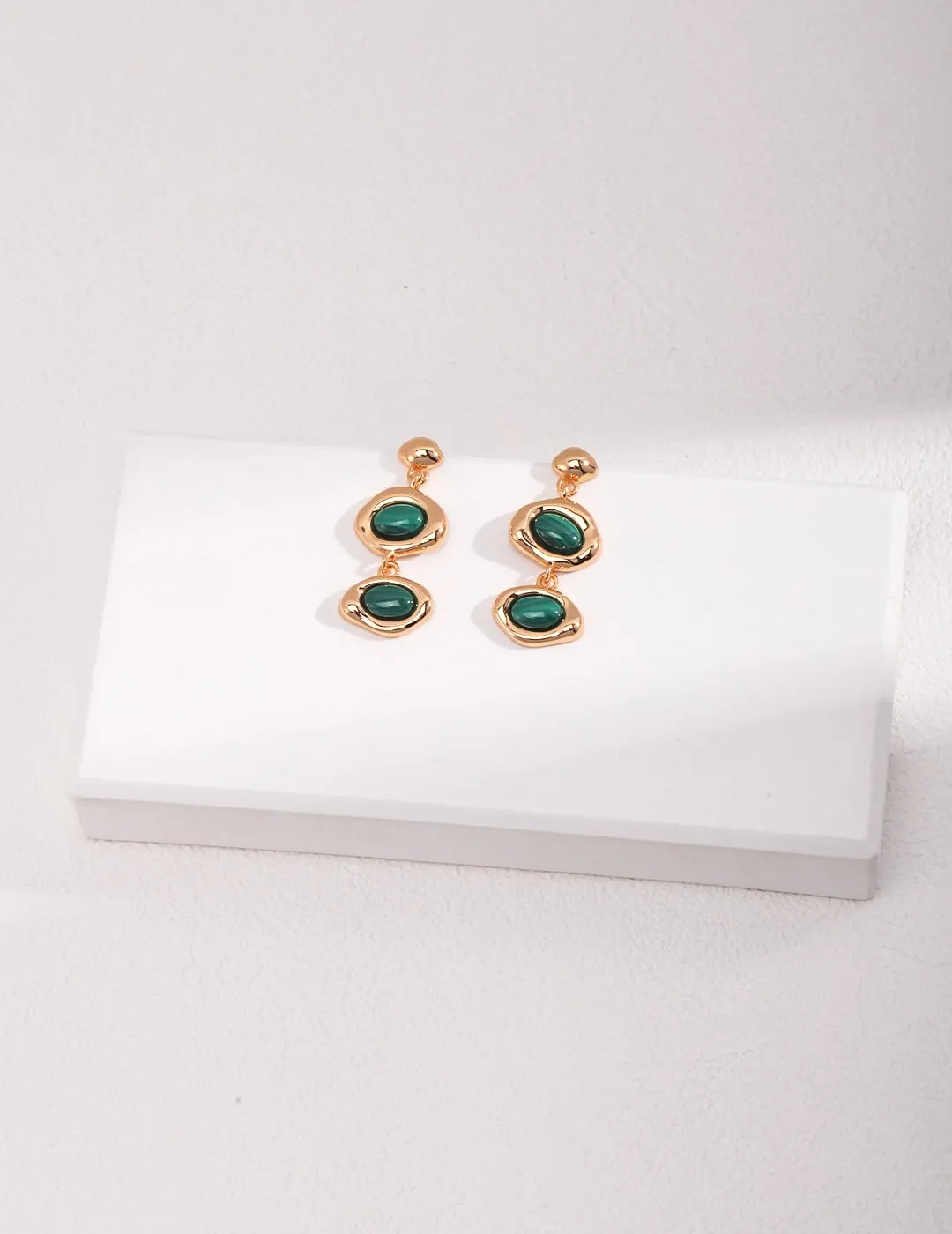 Two Green Malachite and Black Onyx Earrings