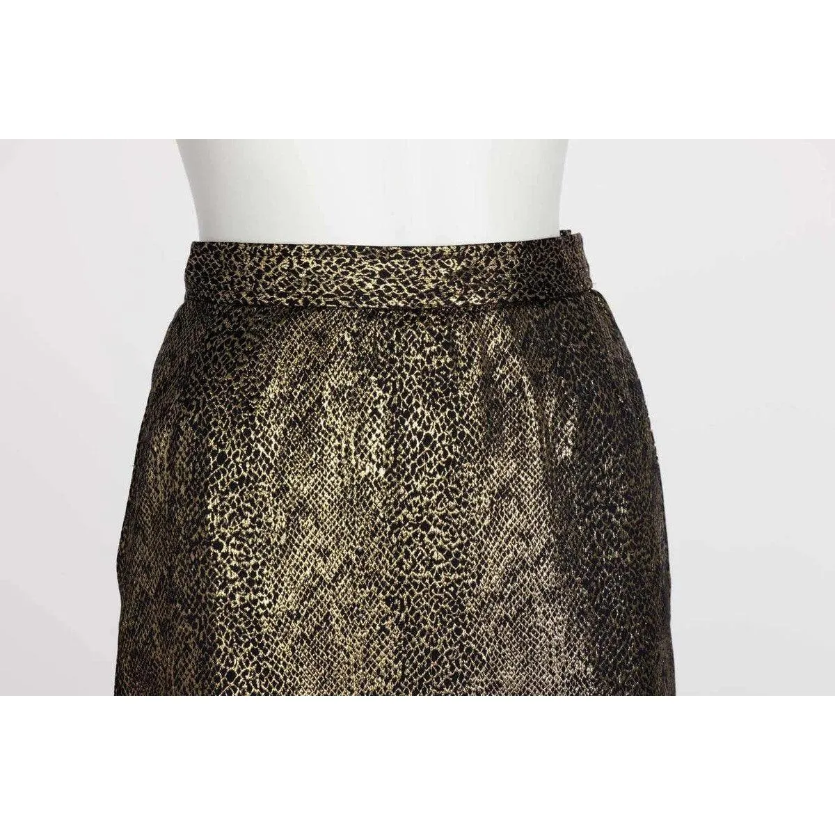 YVES SAINT LAURENT Gold & Black One Shoulder Top Maxi Skirt Belted Set 1980s